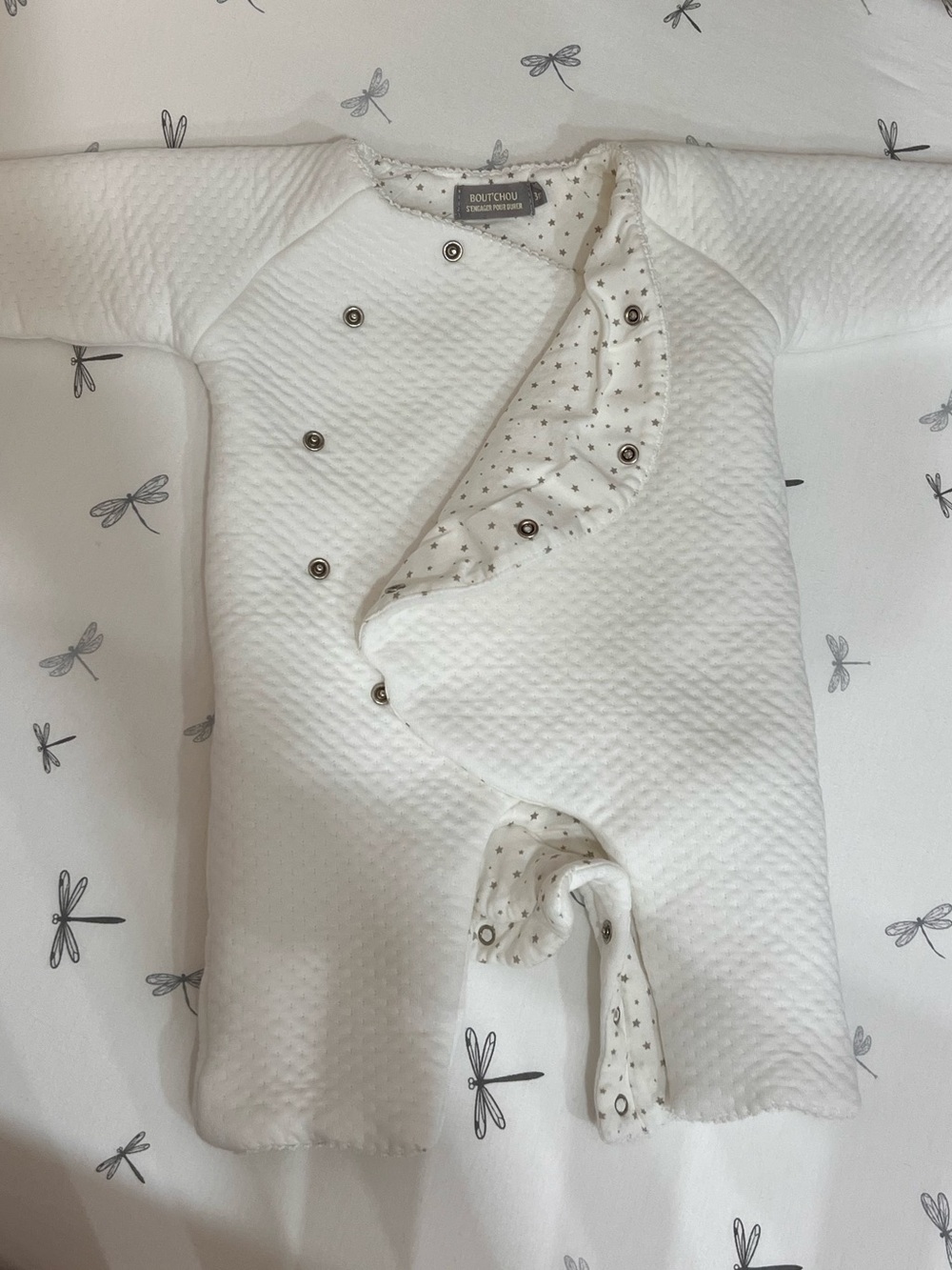 Bout’Chou French brand Soft White Quilted Baby Sleep Sack with Snap Closure